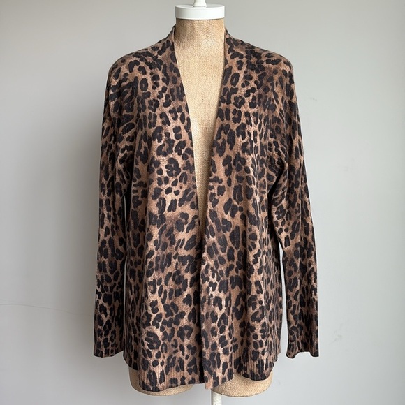 Charter Club Luxury 100% Cashmere Leopard Print Open Cardigan Sweater XL - Picture 1 of 4